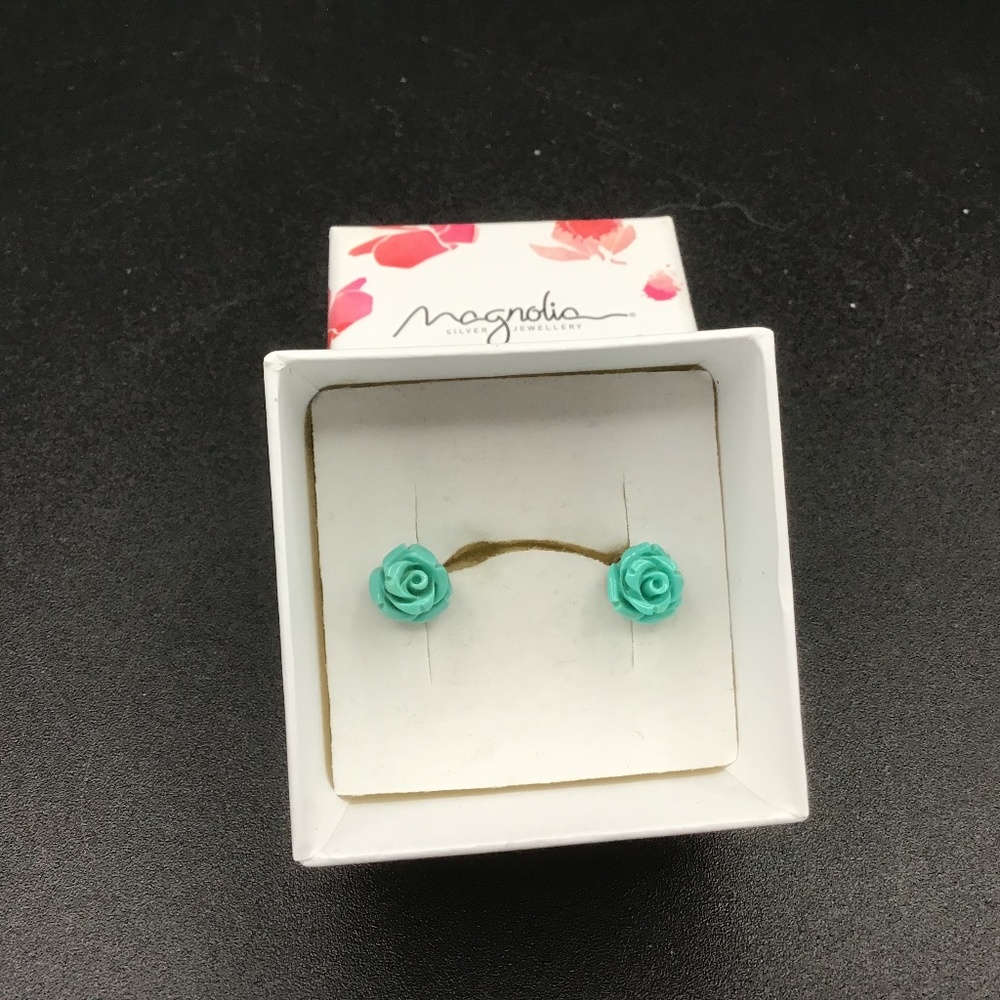 - Rose Shaped Turquoise Silver Stud Earrings by Magnolia Jewelry
